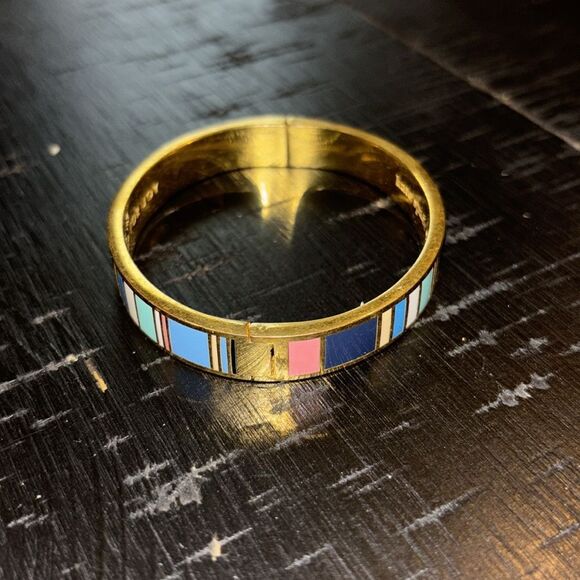 Kate Spade 'Jump for Joy' Idiom Bangle Bracelet, Multi Colorful Gold-Tone - Picture 3 of 10